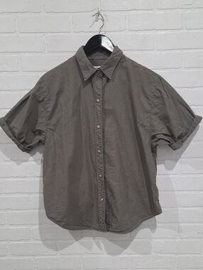 Denim Forum Short Sleeve Button-Up Shirt in Olive